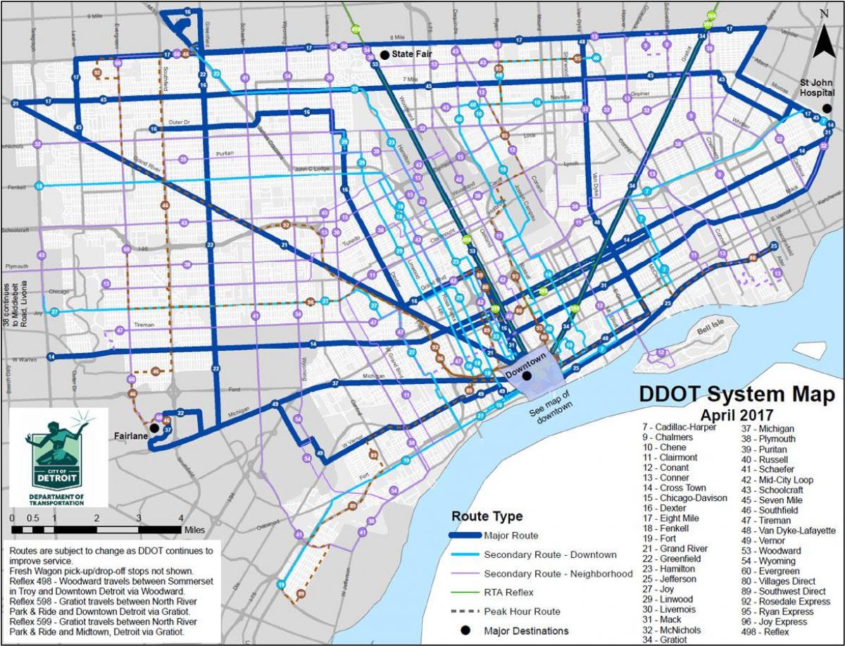 карта Детройт автобусов